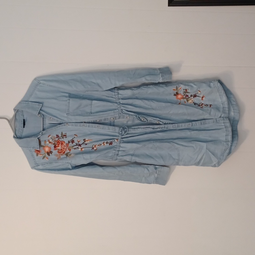Womens jeans dress, button up with mid wasit draw string